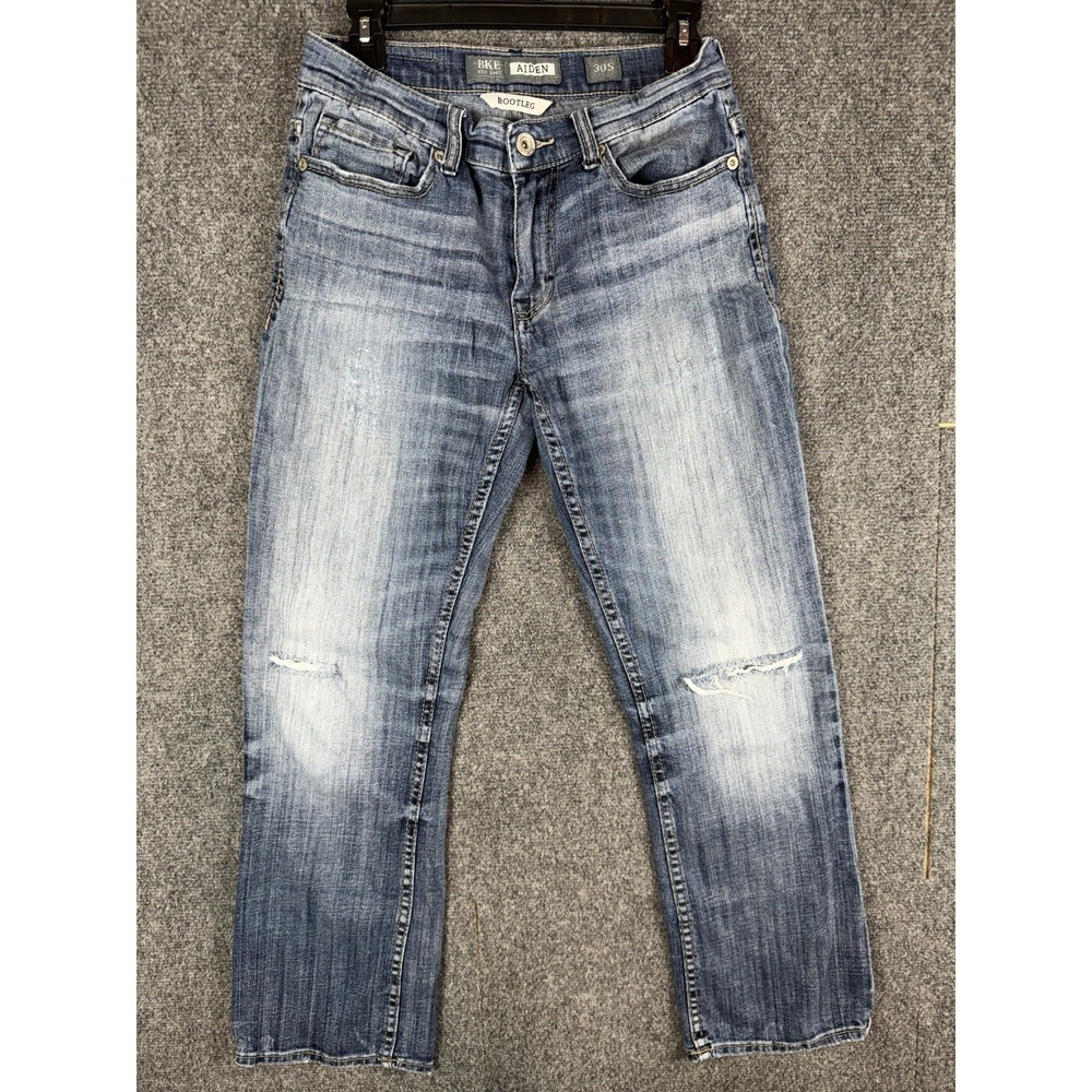 BKE Aiden Men's Jeans Size 30S Bootleg Medium Wash Distressed Denim